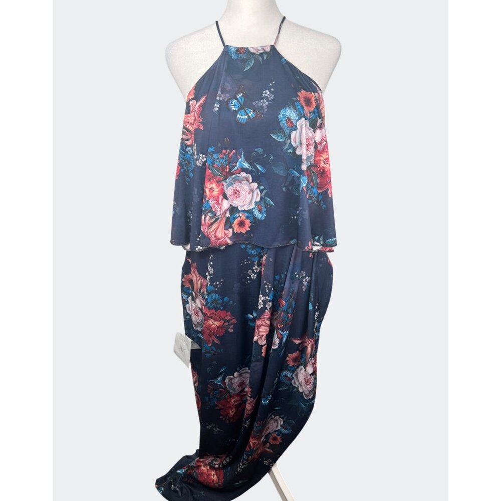 Koh Koh Womens Floral High Neck Maxi Dress Sleeveless Dark Blue Multi-Color 2XL - Picture 3 of 16